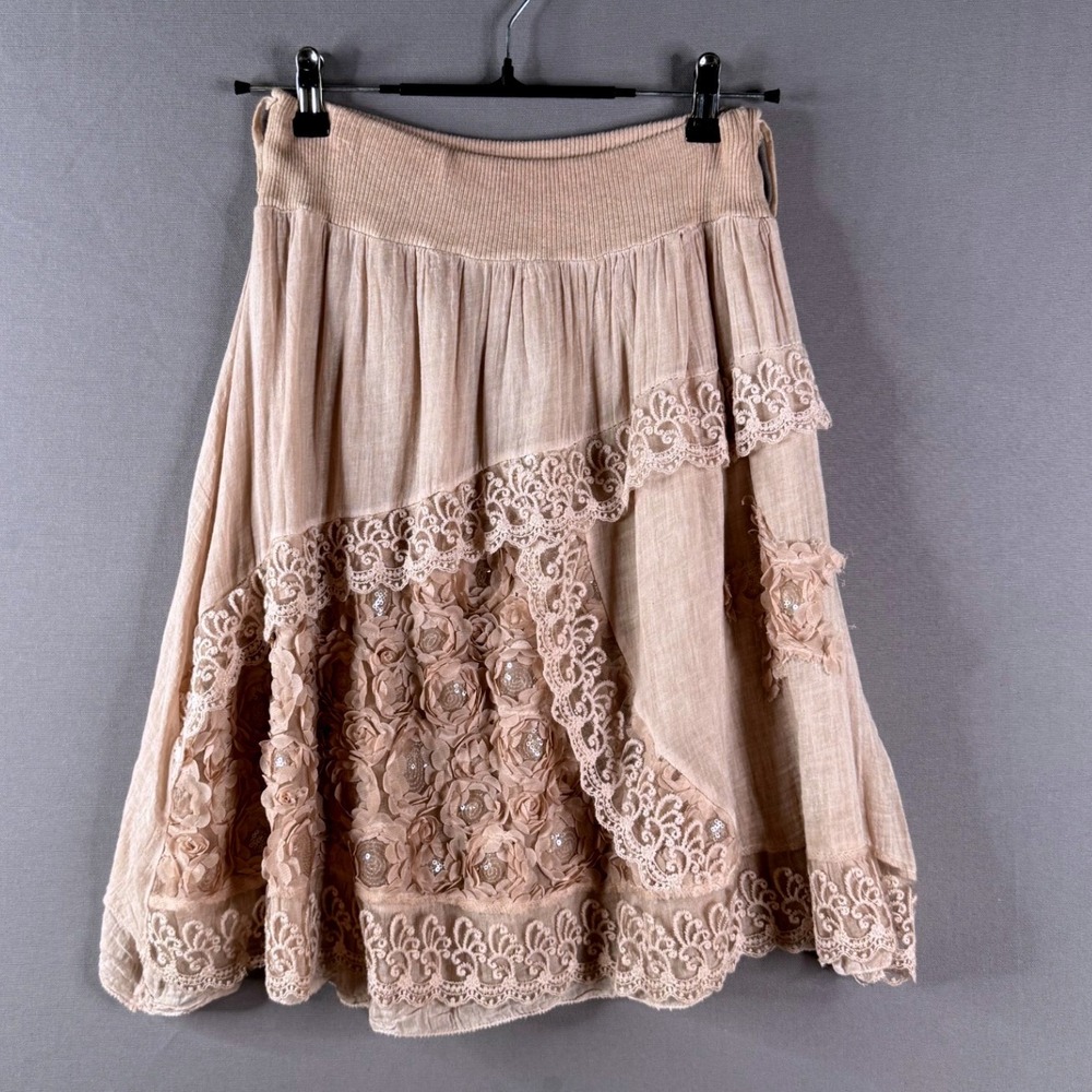 Fiondotinta Lace Floral Skirt Womens M L Pink Made In Italy Cotton Cottagecore - Picture 1 of 9